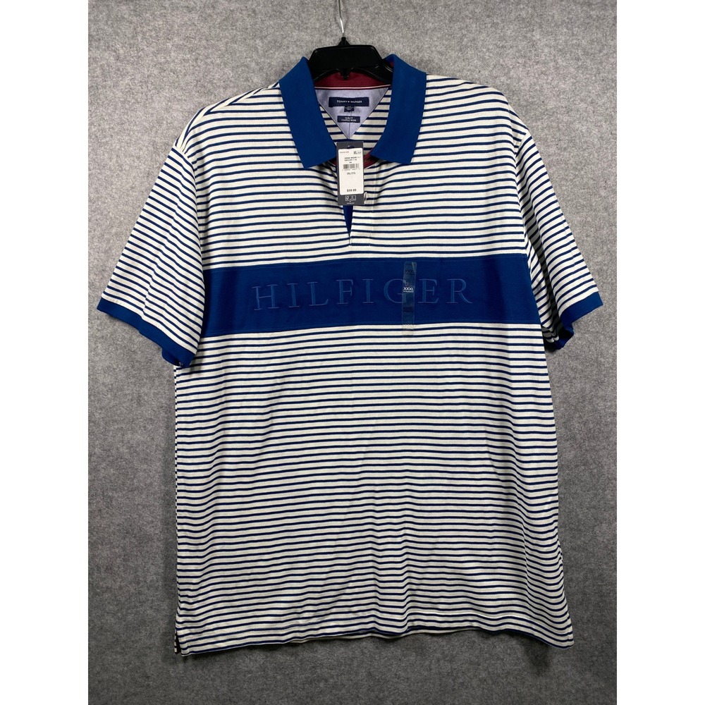 Tommy Hilfiger Mens 3XL Slim Fit Striped Polo Shirt Blue White 78F2397 116 NWT